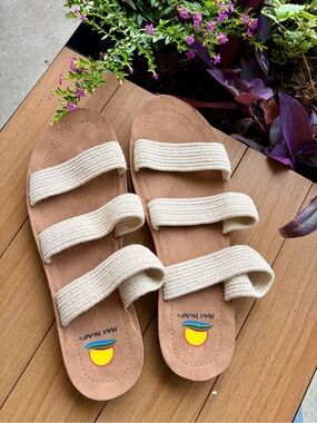 Maui Island Beige Triple-Strap Slide Sandals